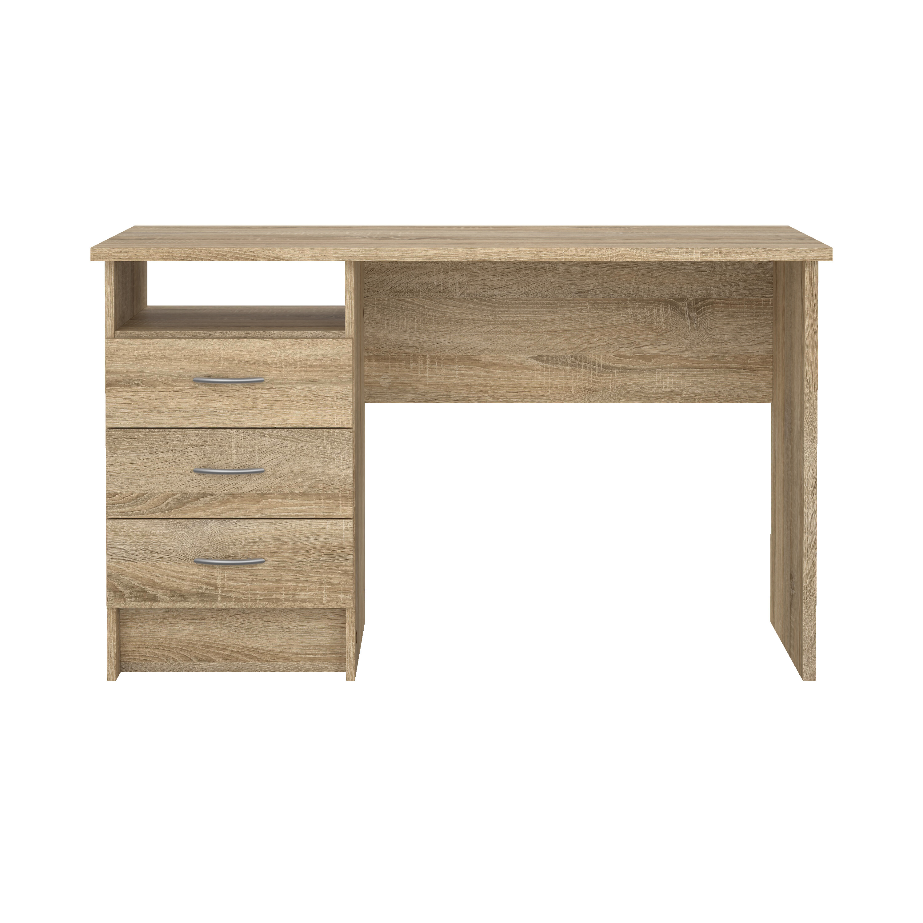 TVILUM Function Plus skrivbord - ekstruktur, med 3 lådor – Tvilum – oak (beige, brushed steel skrivbord