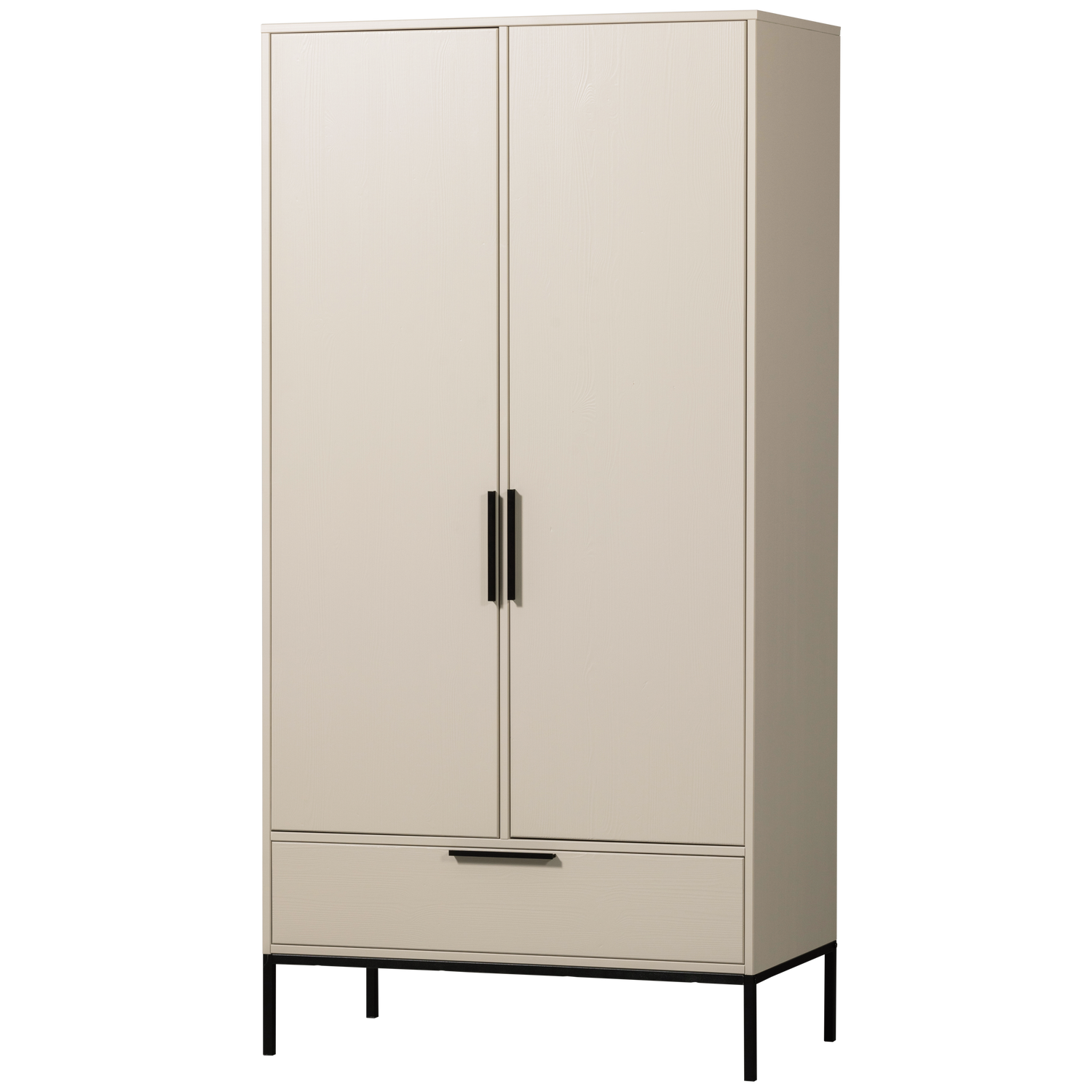 WOOOD Adam garderob, med 2 dörrar, 4 hyllor, 1 klädstång och 1 låda - dammig grå furu – WOOOD – pine (dusty gray, metal