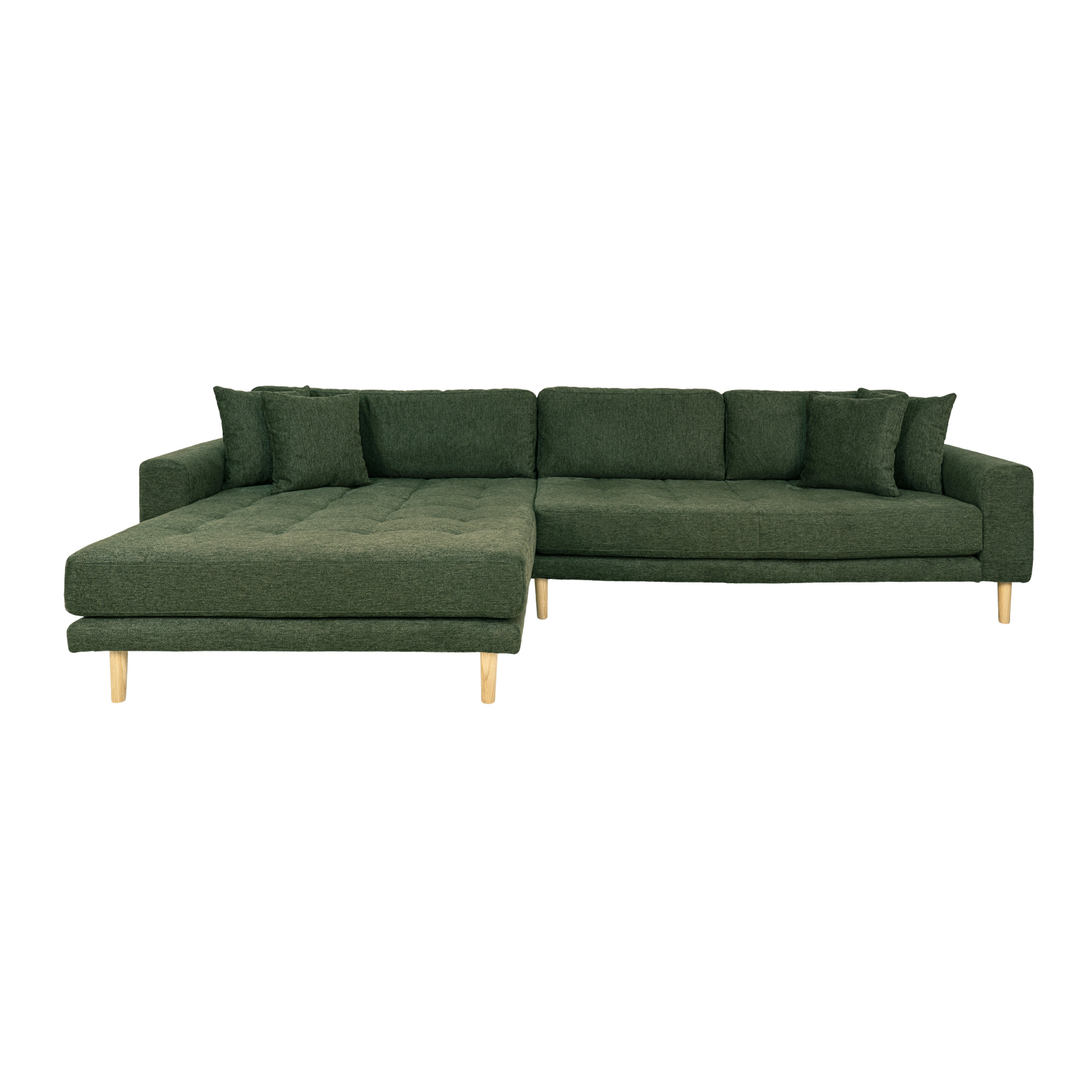 HOUSE NORDIC Lido loungesoffa, med vänster schäslong och 4 kuddar - olivgrön polyester och ek – House Nordic – polyester