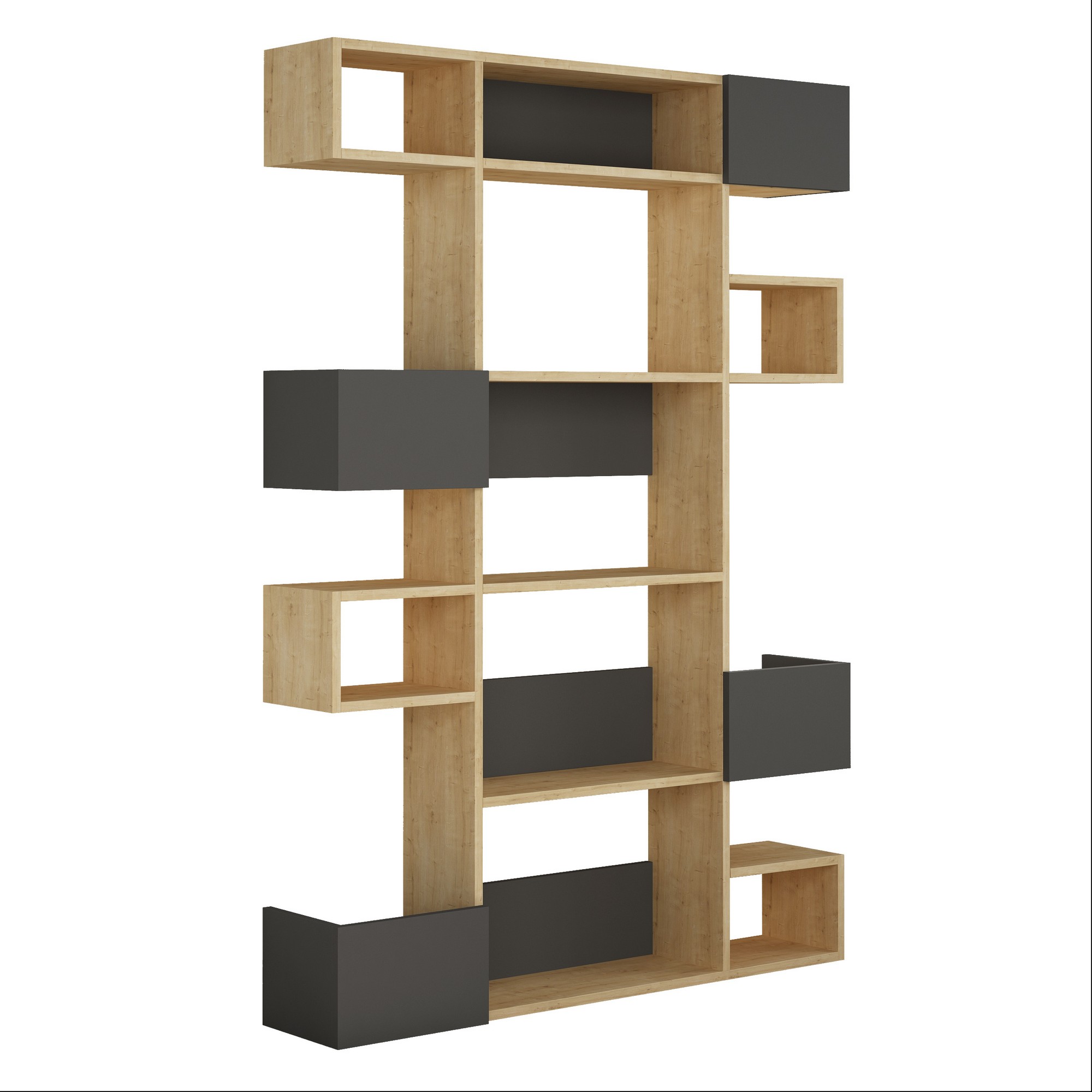 FUNZI LIVING Niho bokhylla - ek och antracitgrå melamin – oak (beige, anthracite melamine bokhyllor