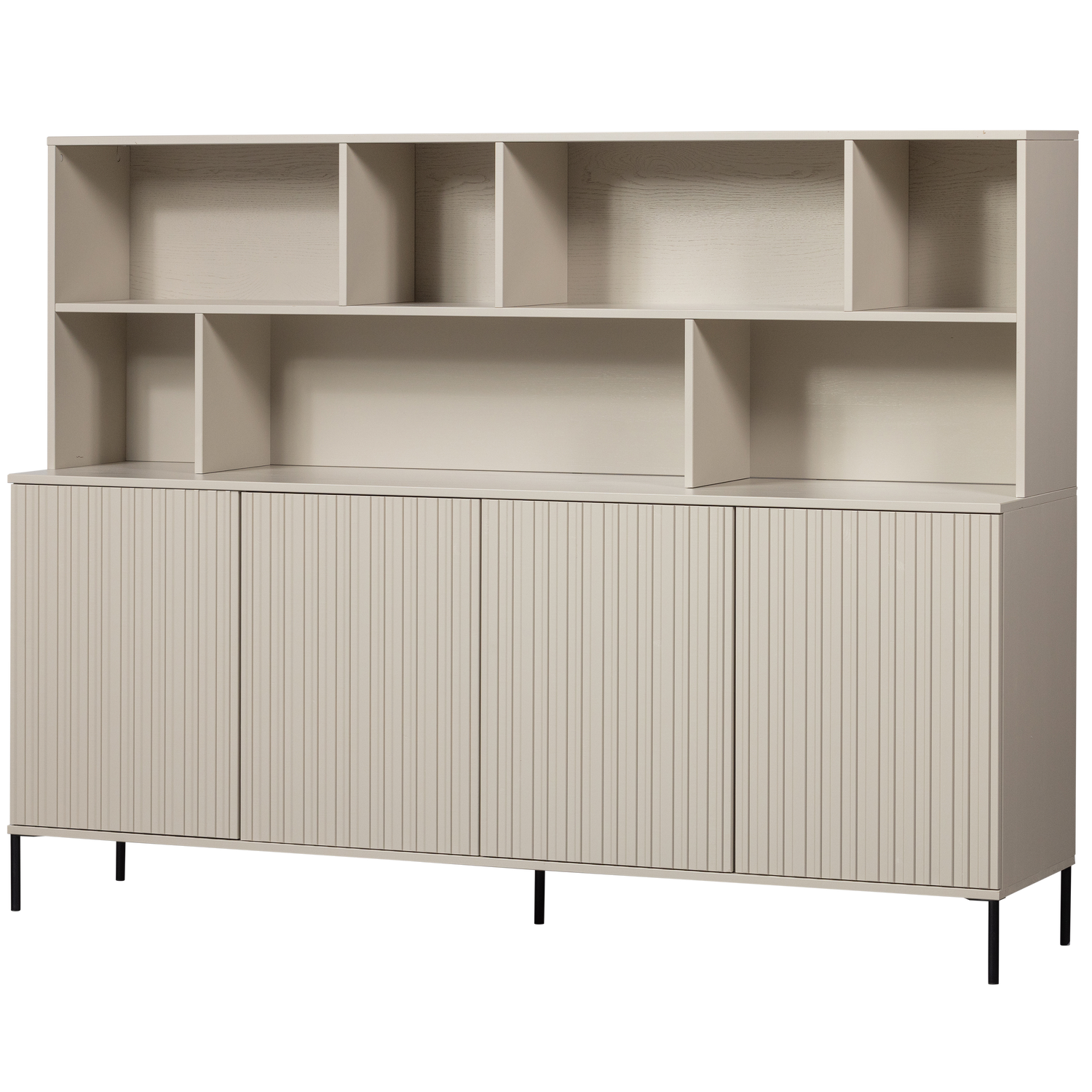 WOOOD Nytt gravyrskåp, med 4 dörrar och hyllor - dammig grå furu och svart metall – WOOOD – pine (dusty gray, metal skåp