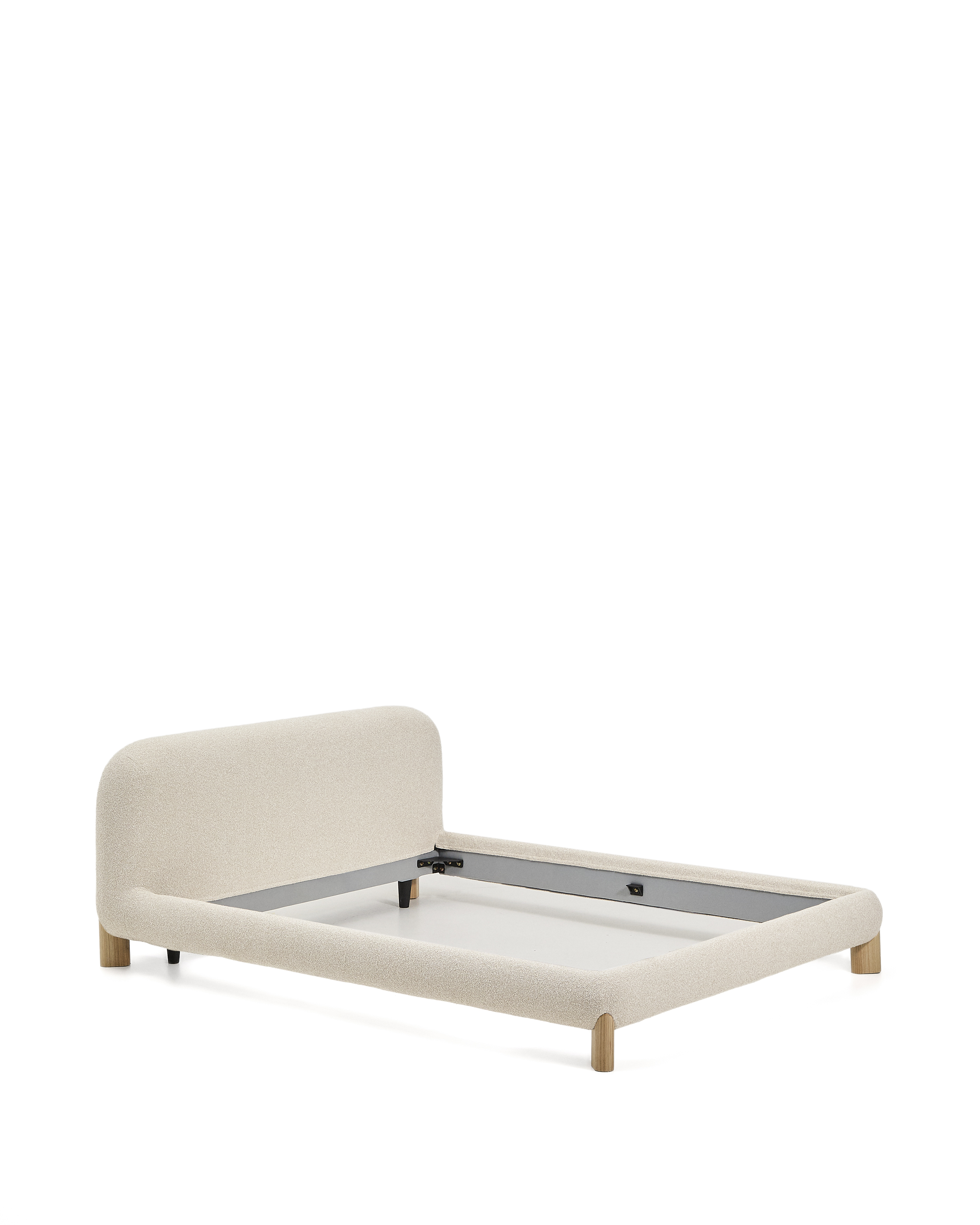 KAVE HOME Odina sängstomme, med avtagbart överdrag - ecru bouclé och naturligt askträ (för en madrass på 180 x 200 cm) –