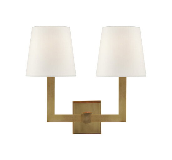 Square Tube vägglampa dubbel antik mässing – Visual Comfort – antique brass wall lamps