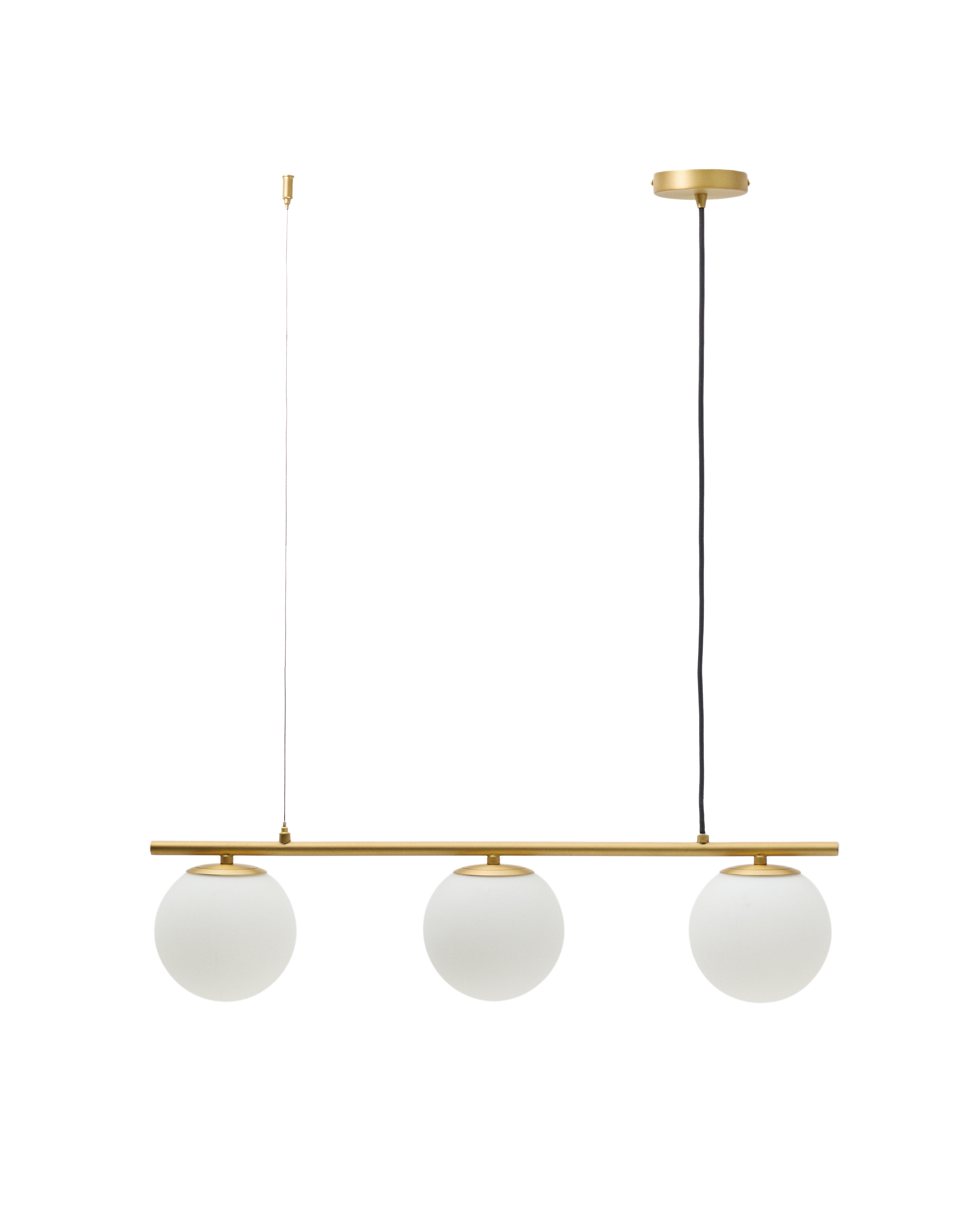 KAVE HOME Brisia taklampa - 3 frostade glaskulor och borstad mässingsfinish i metall (Ø15) – Kave Home – brushed brass