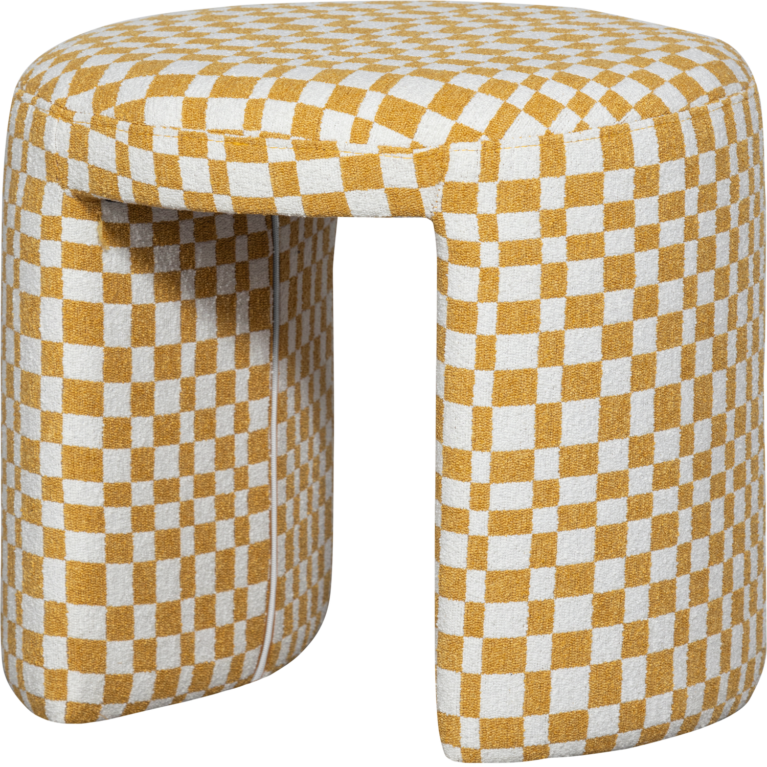 WOOOD Charlie pall, rund - gulrutigt tyg (Ø45) – WOOOD – woven polyester (yellow, woven polyester stools