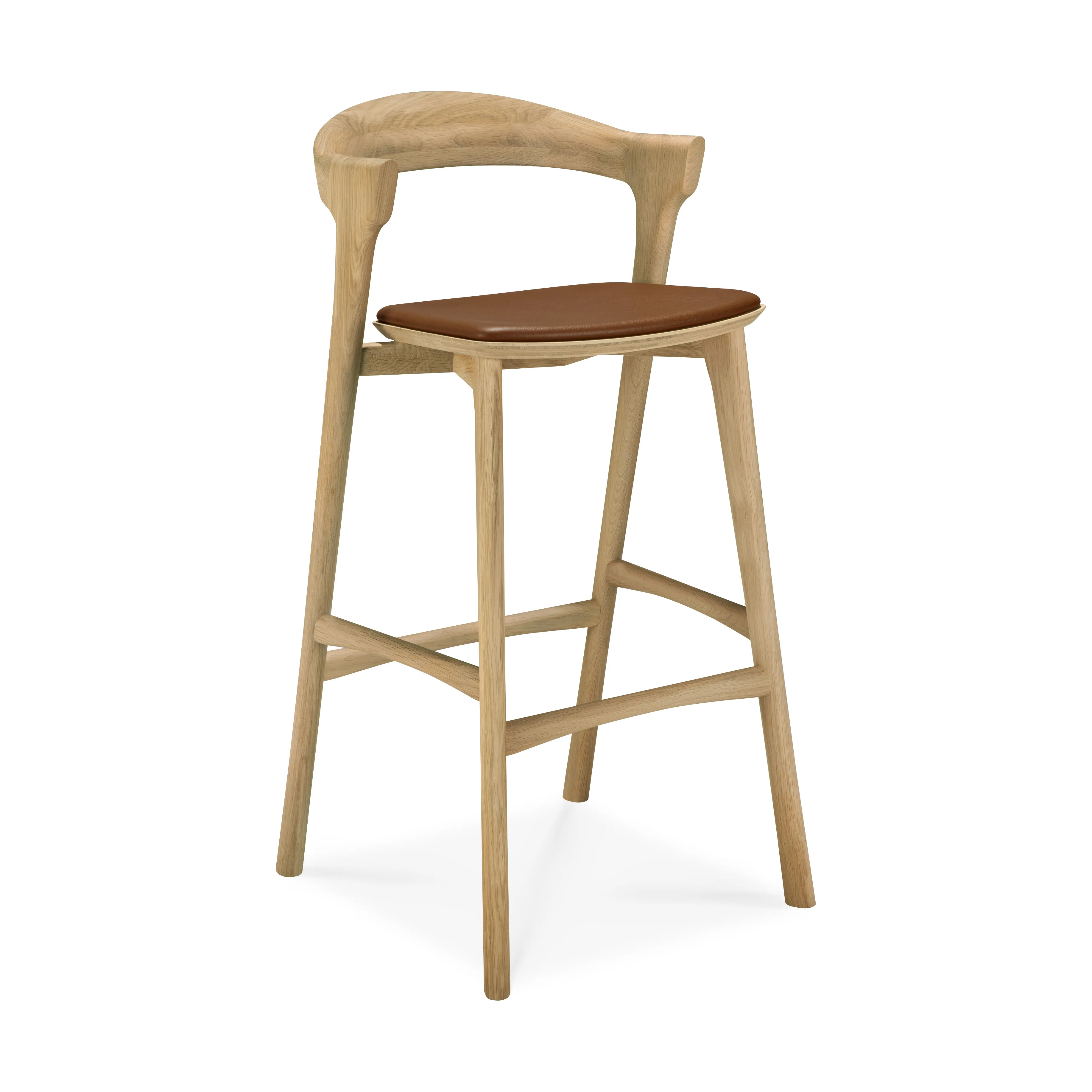 Bok barstol, Lackerad ek-läder Cognac, 75 cm – Ethnicraft – beige bar stools