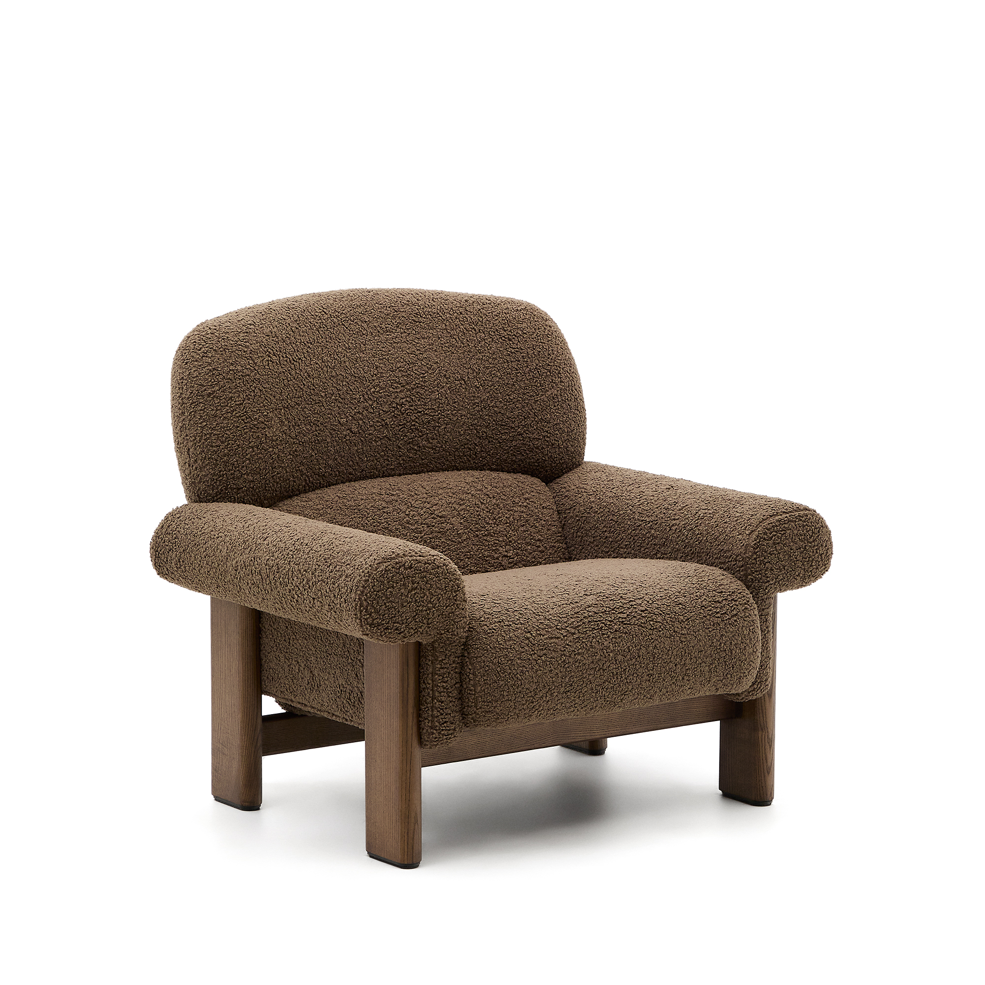 KAVE HOME Nema fåtölj, med armstöd - taupe bouclé och askträ i valnötsfinish – Kave Home – bouclé fabric (taupe, ash wood