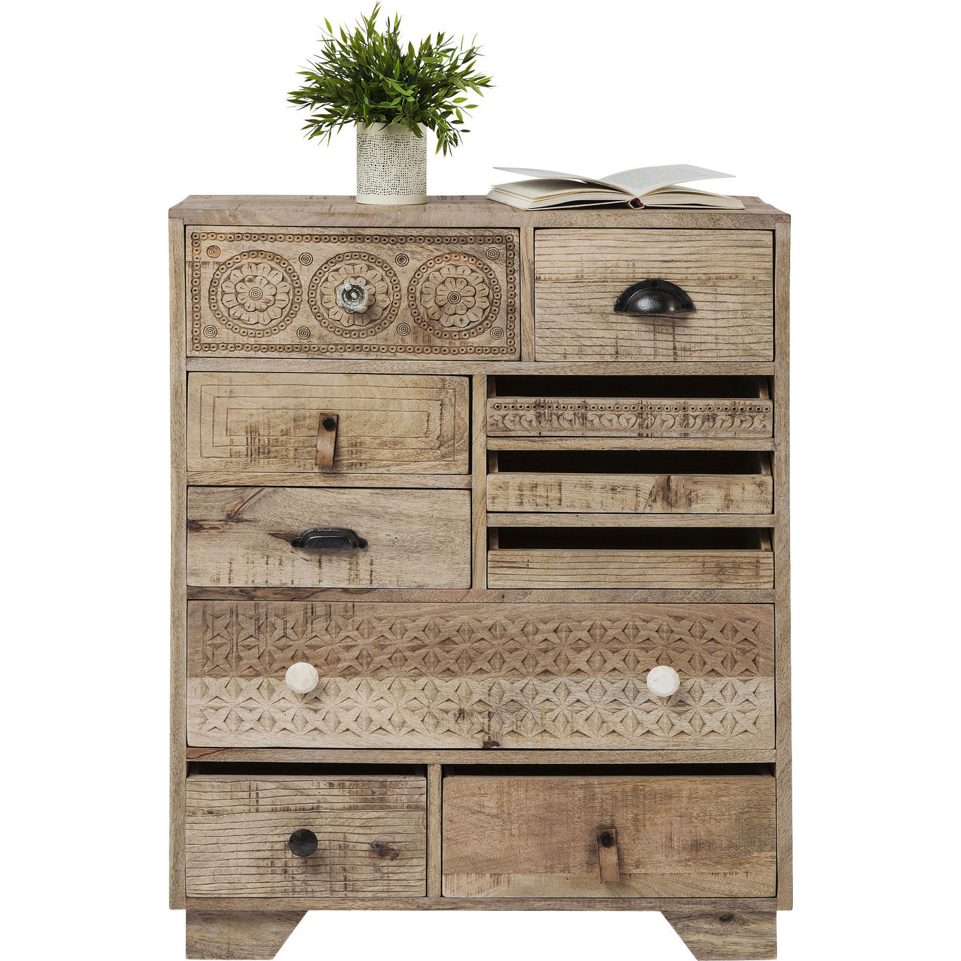 KARE DESIGN Puro Byrå - Mangoträ och MDF, med 10 Lådor – Kare Design – mangowood (brown, metal (black), leather byråar
