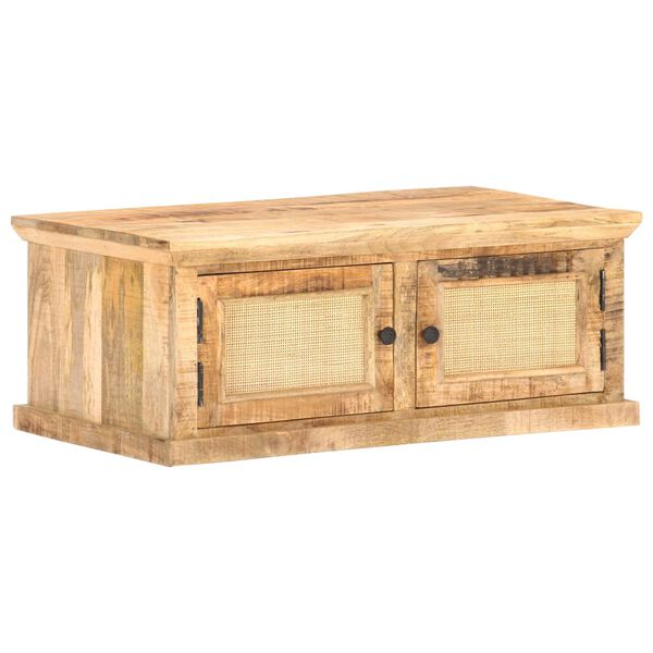 vidaXL Soffbord 90x50x35 cm massivt mangoträ och naturlig rotting – vidaXL – brun soffbord