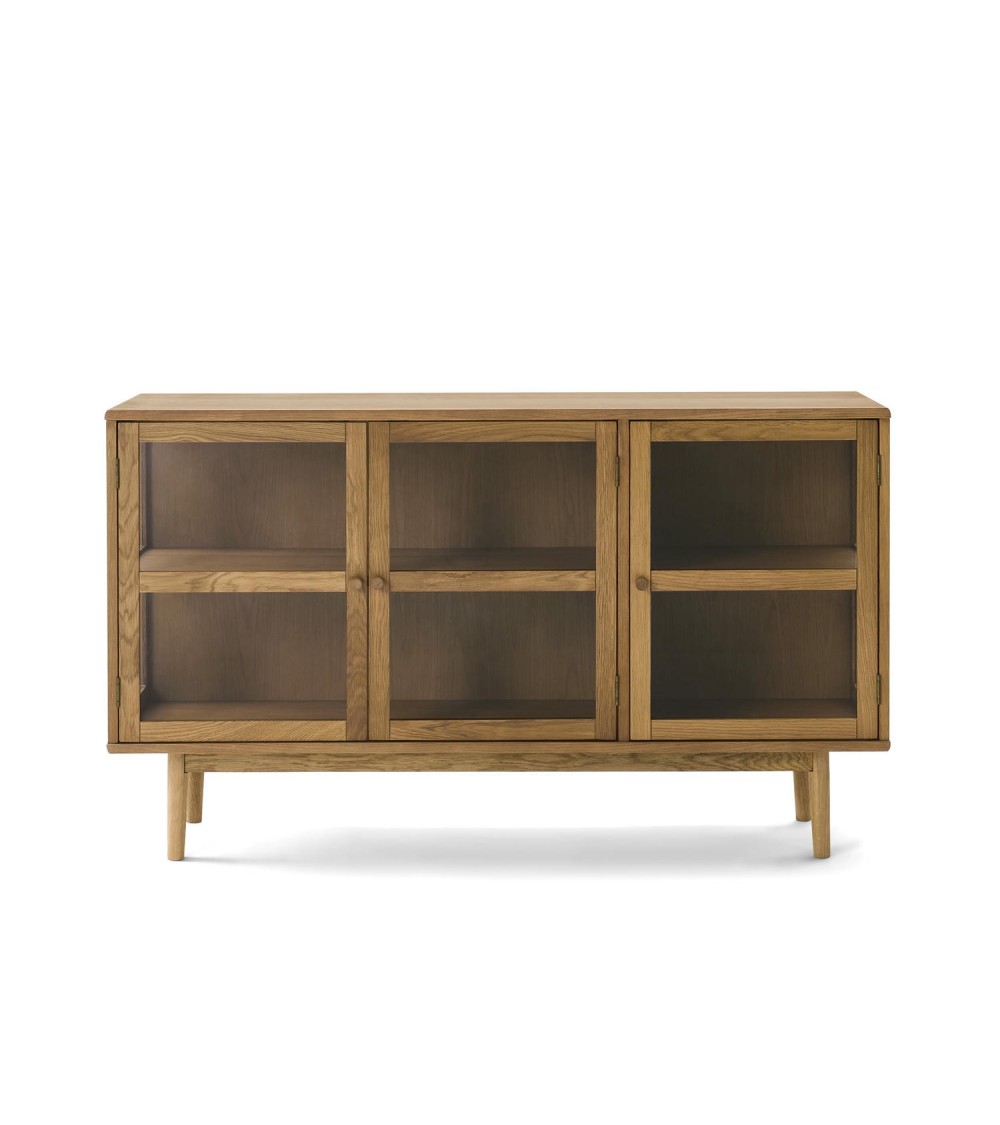 Svendborg Litet skänk, med 3 dörrar och 2 hyllor - glas och naturfärgad ekfaner och ek – Furnhouse – oak (beige, glass