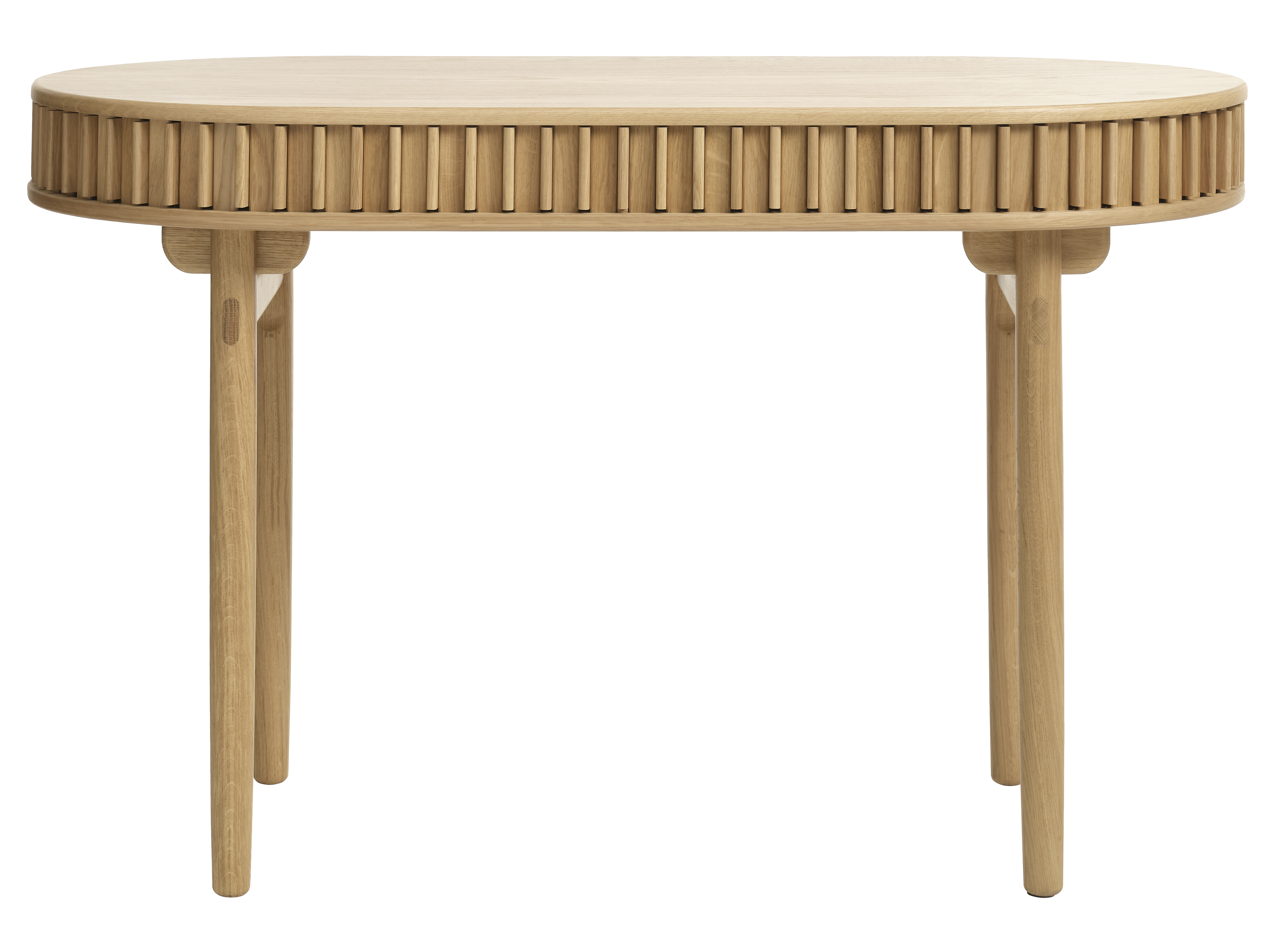 Carno skrivbord, med 2 skjutdörrar och 1 fack, oval - naturlig ekfanér och ek (60x120) – Unique Furniture – ek skrivbord