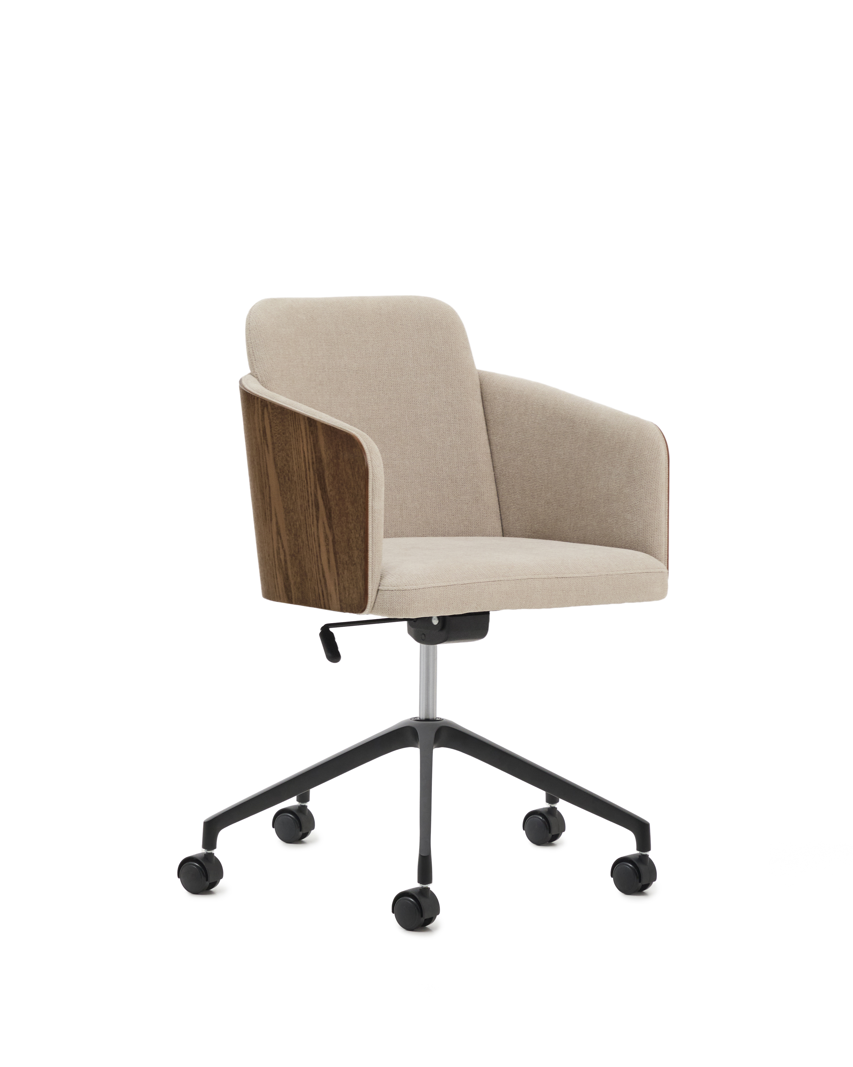 KAVE HOME Madai kontorsstol, med armstöd och hjul - brun chenille- och askfaner med valnötsfinish – Kave Home – chenille