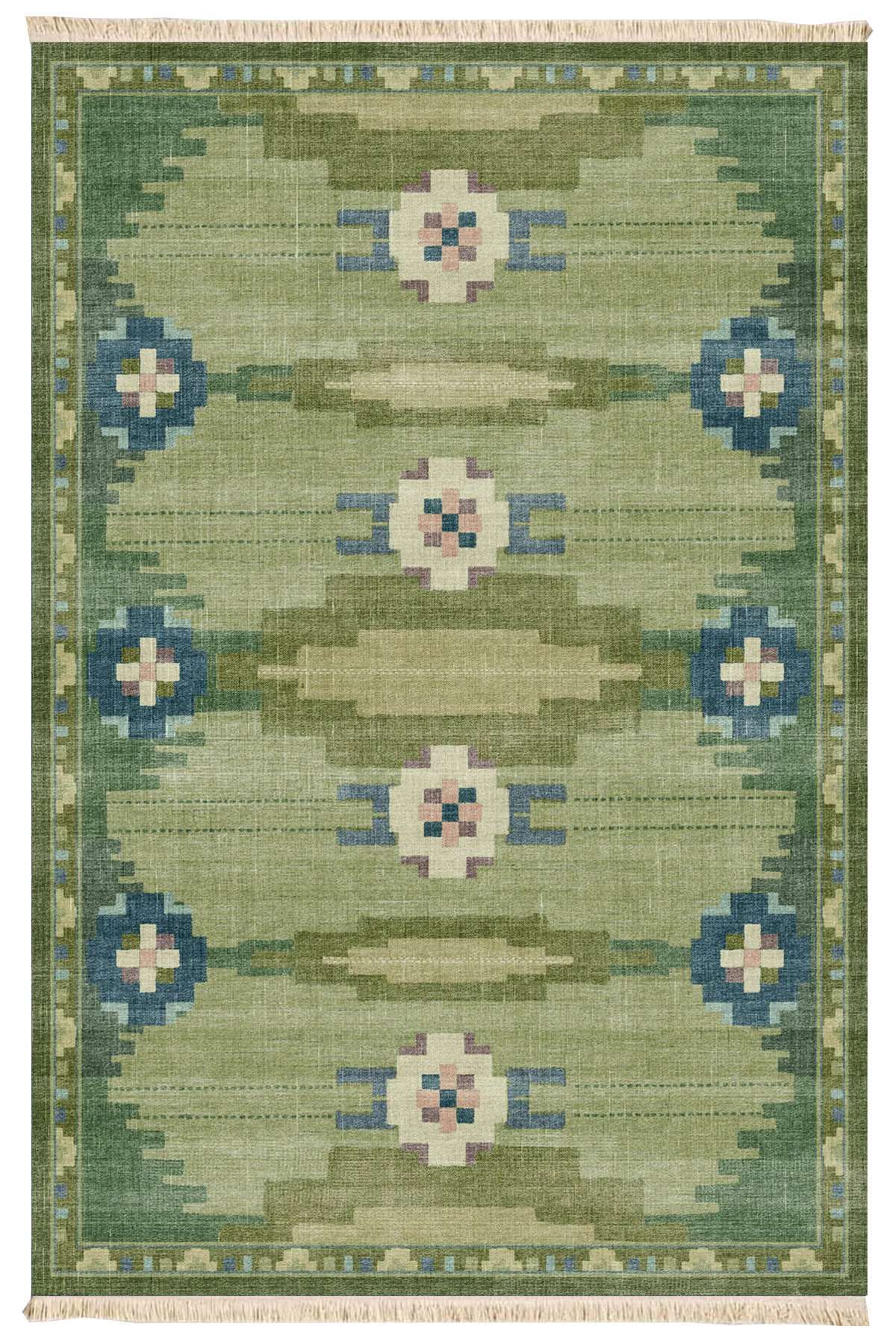 TEPPI 164 matta, mönstrad, rektangulär - flerfärgad bomull (150x230) – cotton (green, cotton (blue), cotton (cream), cotton