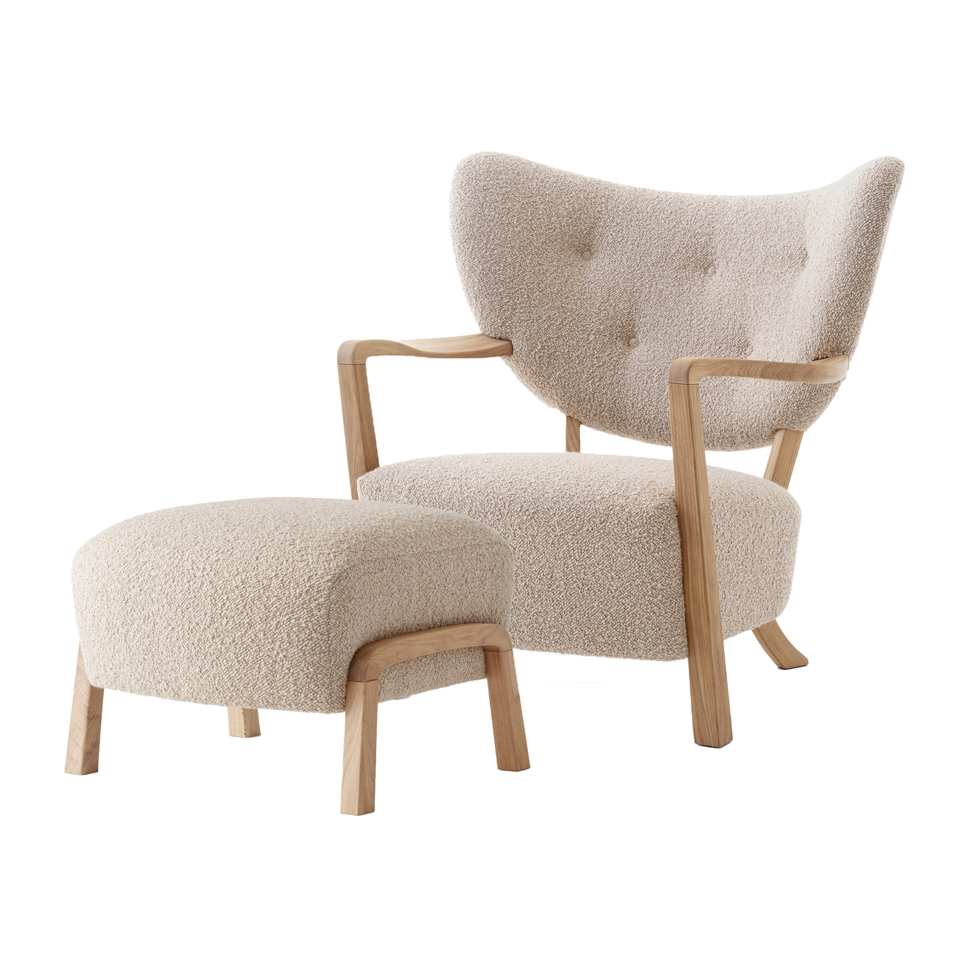 Wulff Lounge Chair ATD2 fåtölj inkl. pouf ATD3, Oljad ek-Karakorum – &Tradition – beige lounge chairs