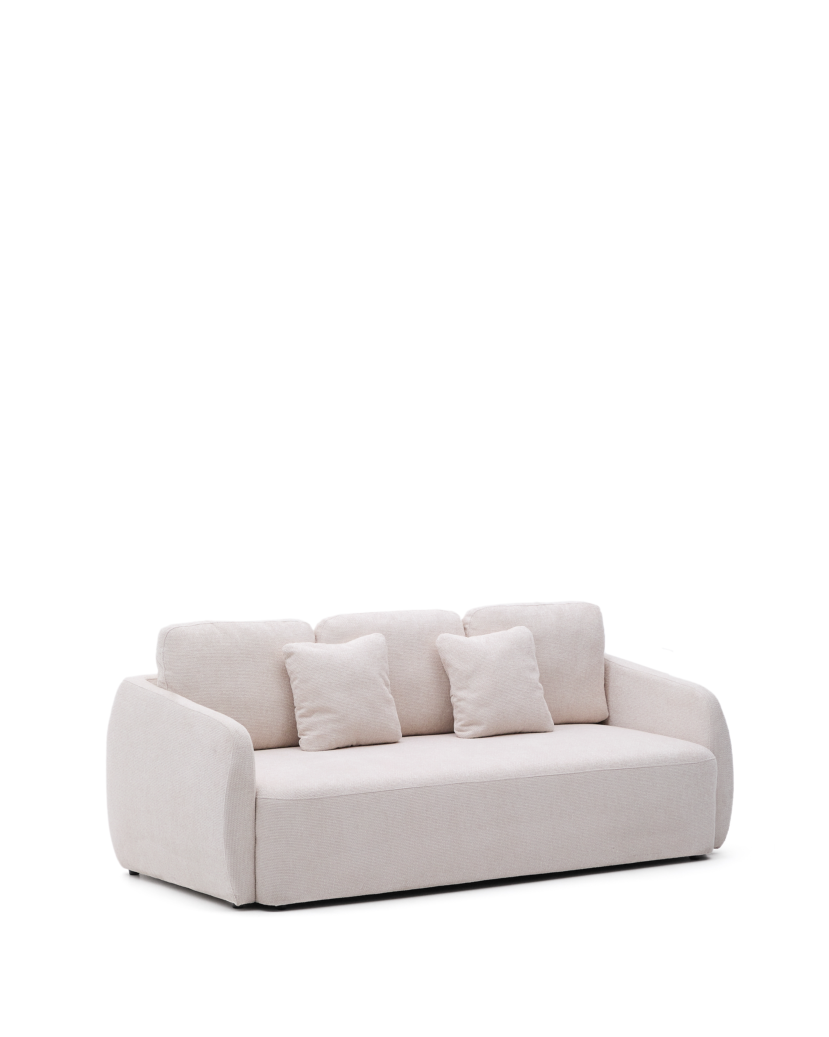 KAVE HOME Laira bäddsoffa för 3 personer - ecru chenilletyg (225 cm) – Kave Home – chenille fabric (ecru, wood soffor