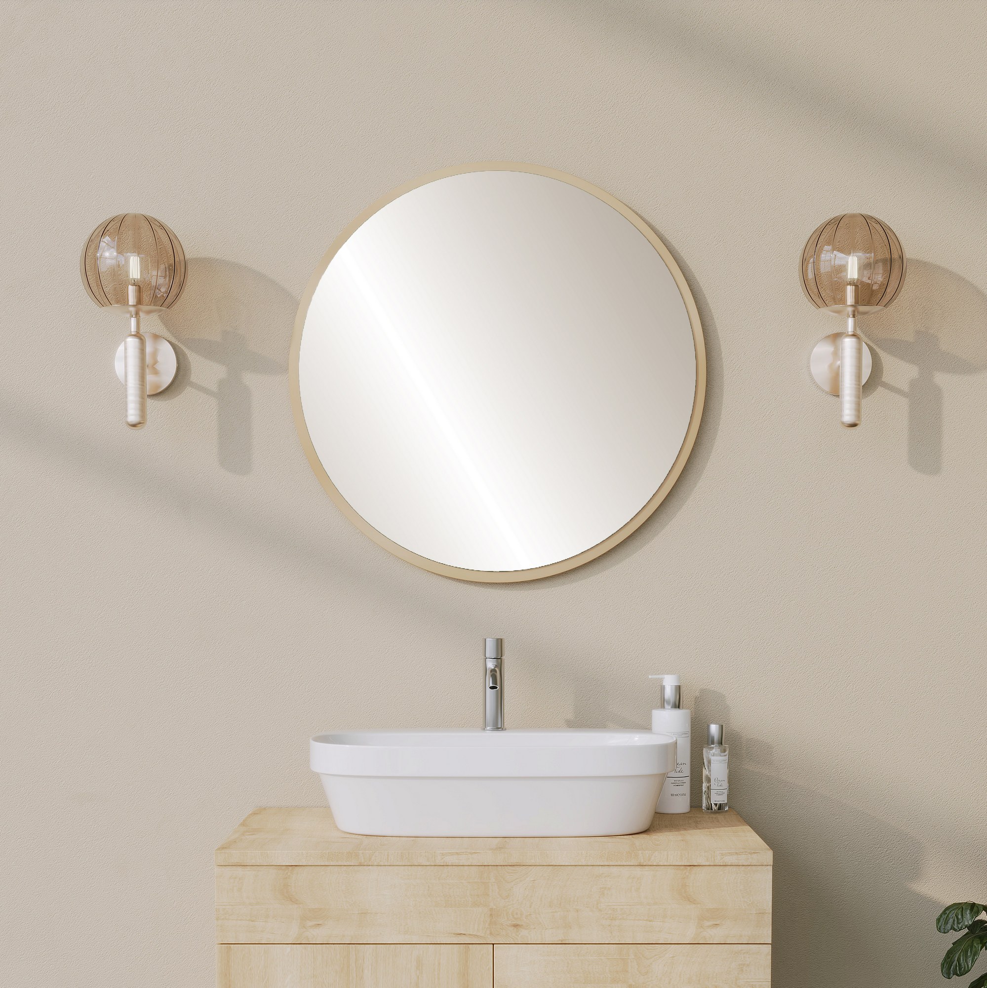 NORDVÄRK Yuvarlak dekorativ spegel, beige – NORDVÄRK – hardboard (beige, glass mirrors