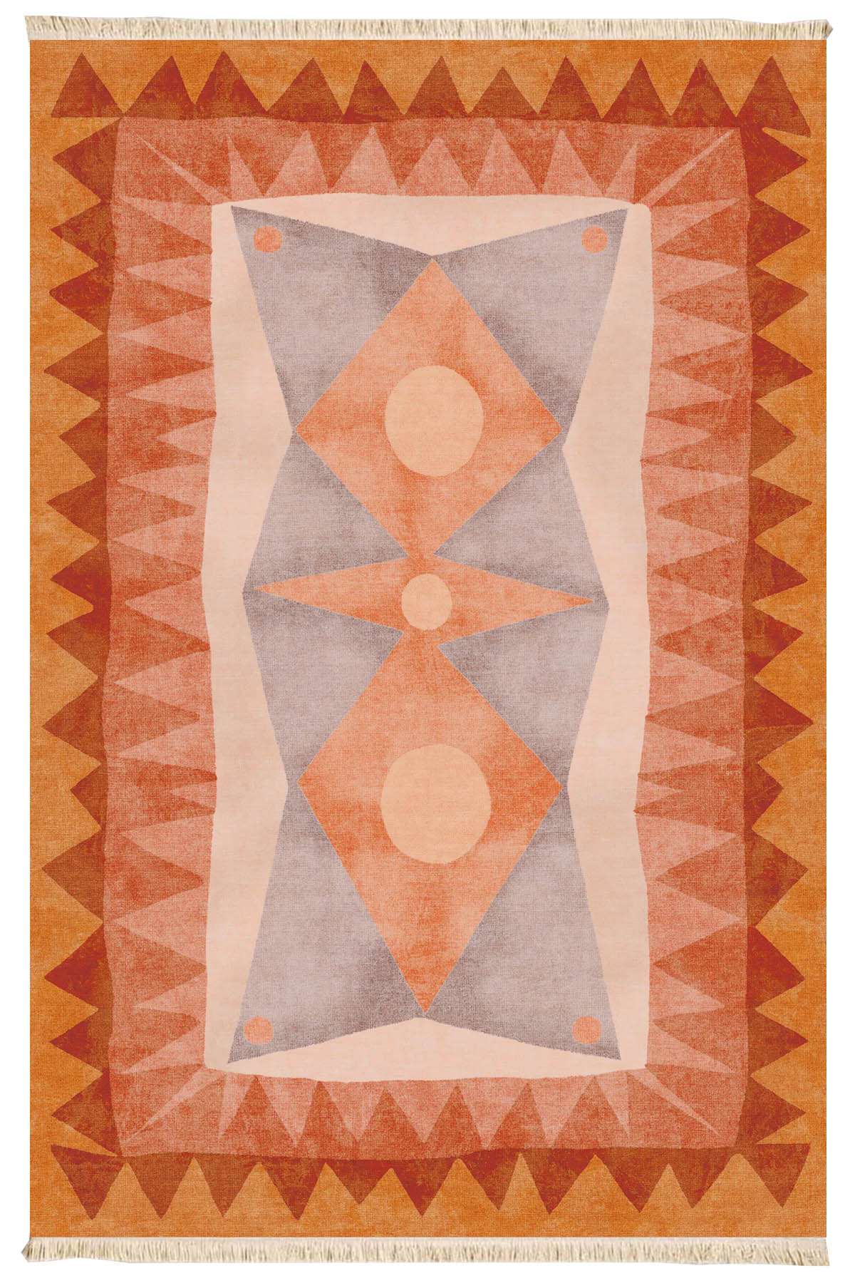 TEPPI 235 matta, mönstrad, rektangulär - flerfärgad bomull (150x230) – cotton (orange, cotton mattor