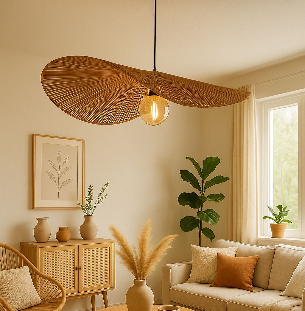 NORDVÄRK BRZ-340032 taklampa, justerbar höjd - beige bambu och svart plast – NORDVÄRK – bamboo (beige, plastic plafonder