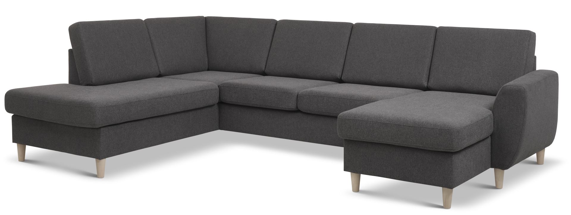 Wendy set 4 U OE vänster soffa, m. schäslong - antracitgrå polyestertyg och naturligt trä – Lexpo Living – polyester fabric