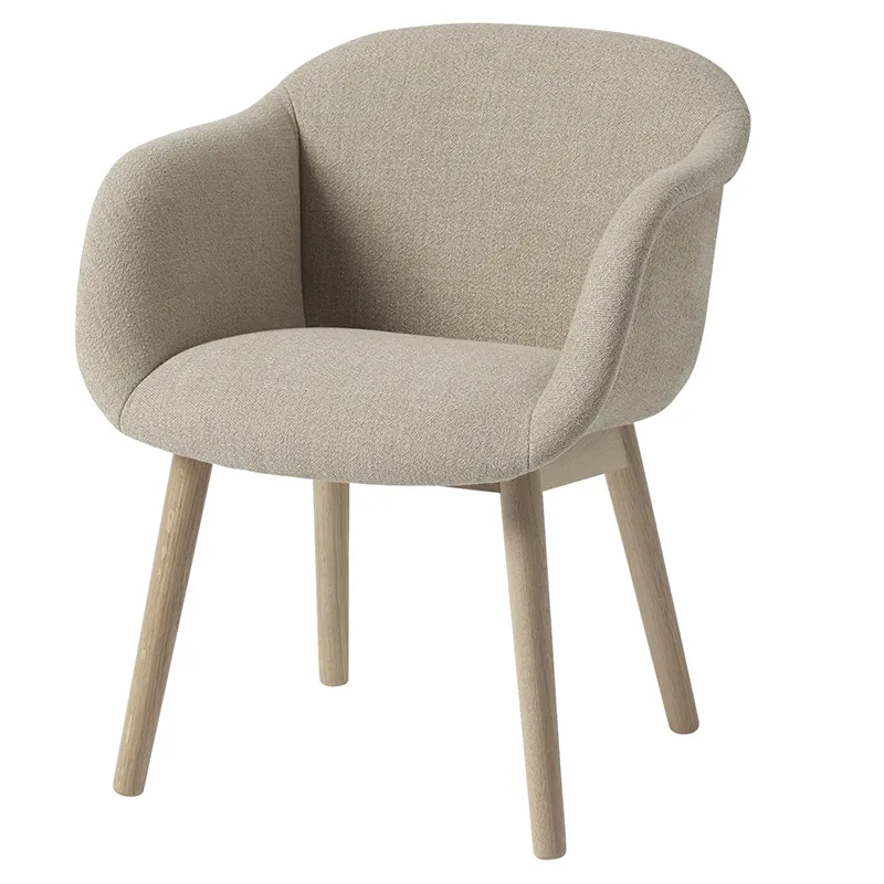 Fiber Soft Armchair Wood Base - Ecriture 240 Oak – Muuto – upholstery fabric (beige, oak fåtöljer