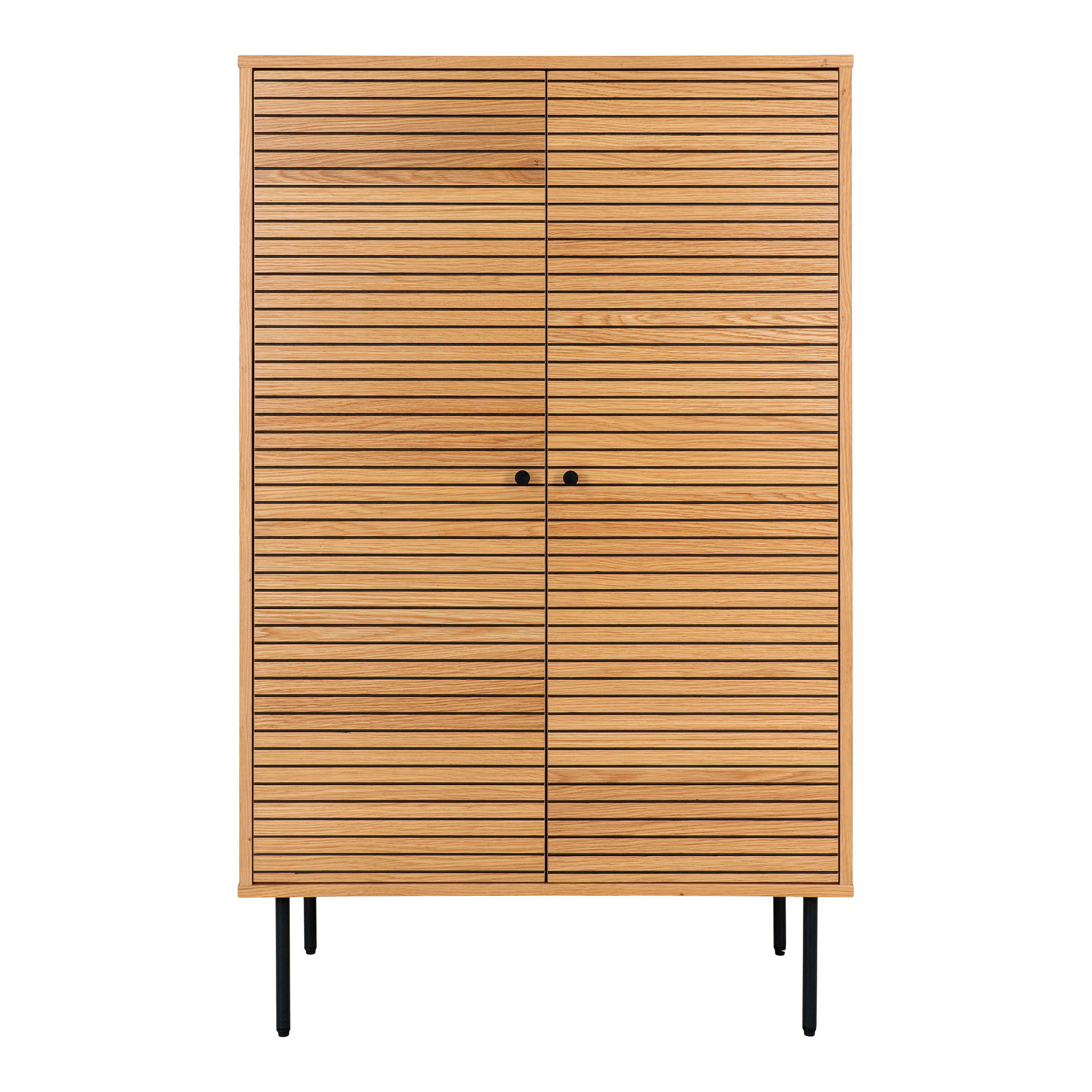 HOUSE NORDIC Vitrinskåp, ekfaner, svarta metallben, 2 dörrar, 80x40x130 cm – House Nordic – oak veneer (beige, metal skåp
