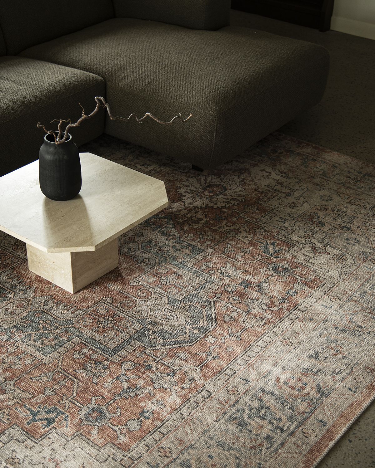 Belicia - maskinvävd matta – Kilands – terracotta (red, faded denim (blue), cream mattor