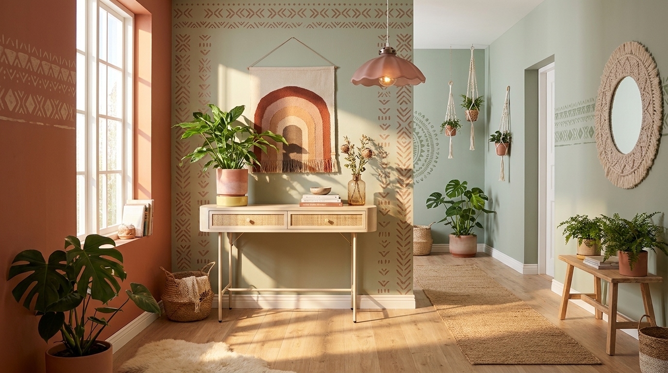 Salviagröna väggar och terrakotta i hallen — så hanterar med White Label Living WHITE LABEL LIVING Konsolbord Amaya 2Dr