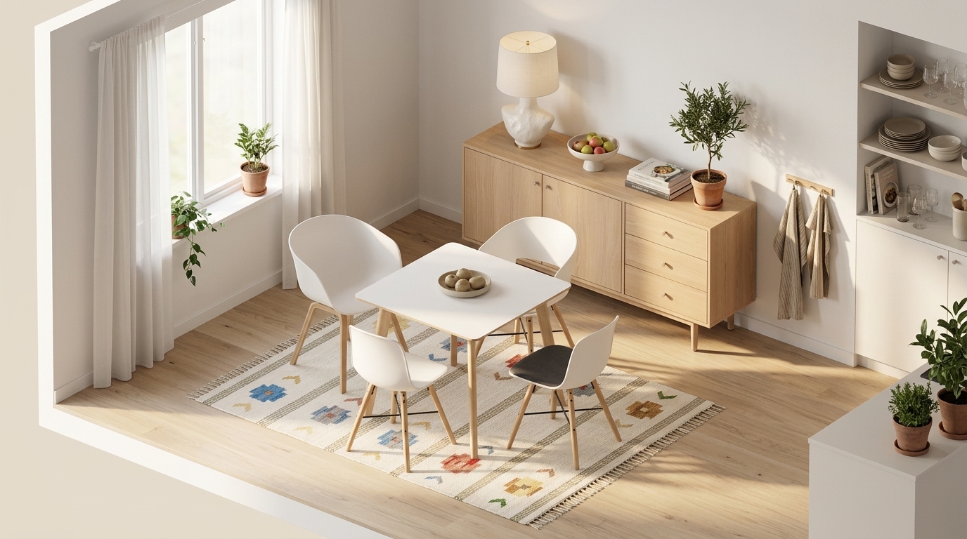 Matsal i vitt och ljust trä – så förankras möblerna i den med HAY CPH210 Deux 2.0 bord 75x75 cm, Pearl white-untreated beech