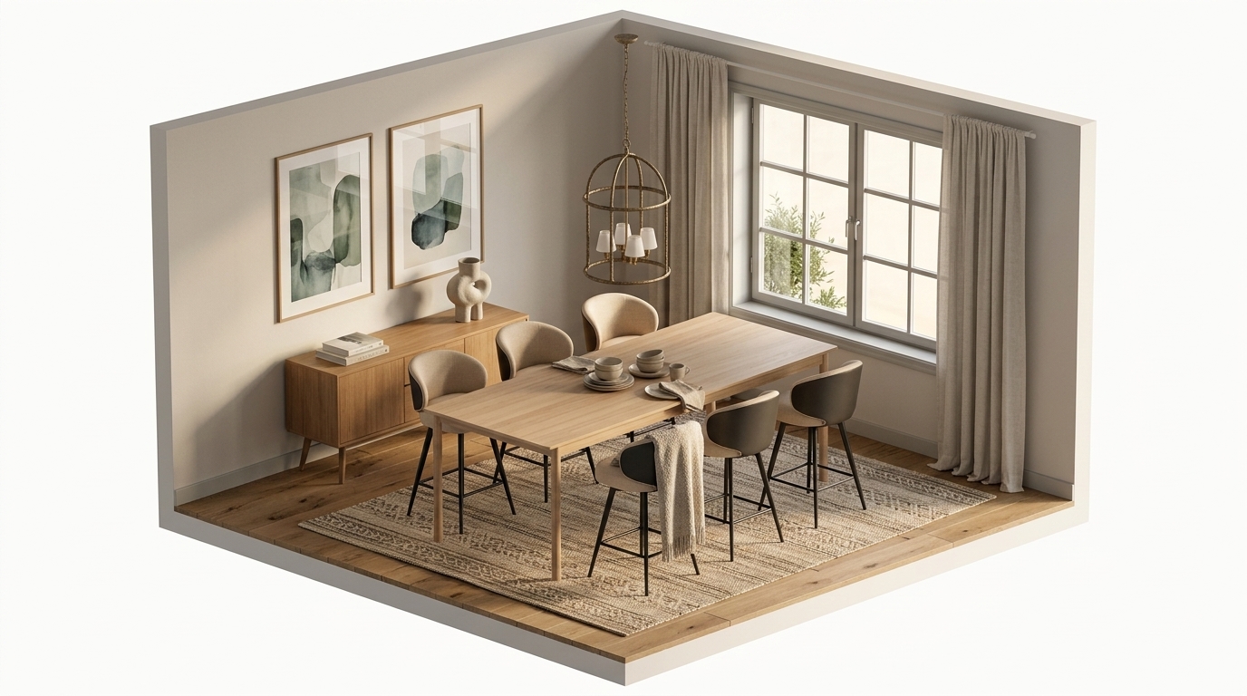 Sandfärgad matplats och trärena ytor — så skärps monokromin med Muuto Linear Wood Table 260 cm