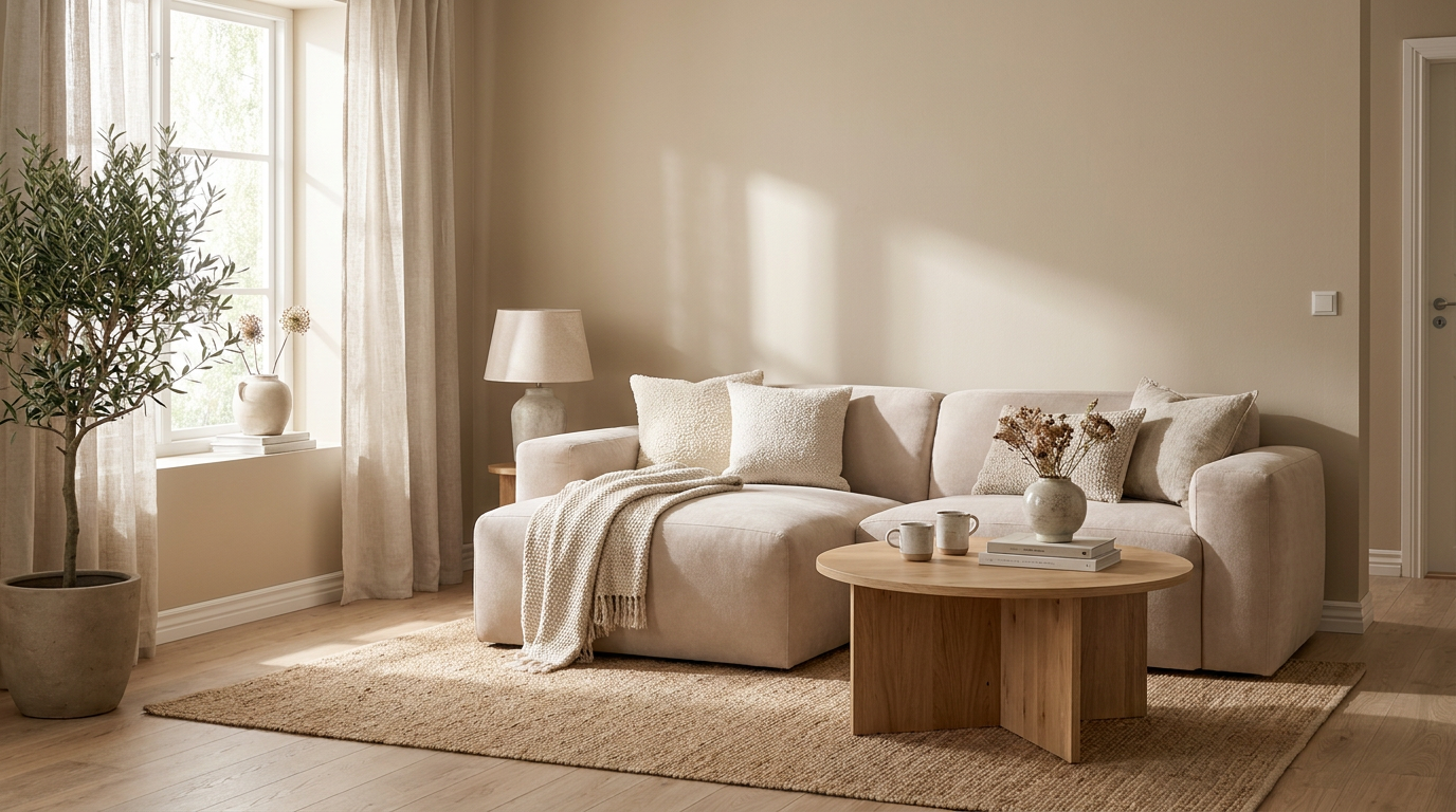 Ton i ton i vardagsrummet — hur textur och ljus bär den med NO GA Brick 2-Seater Chaise Lounge Left