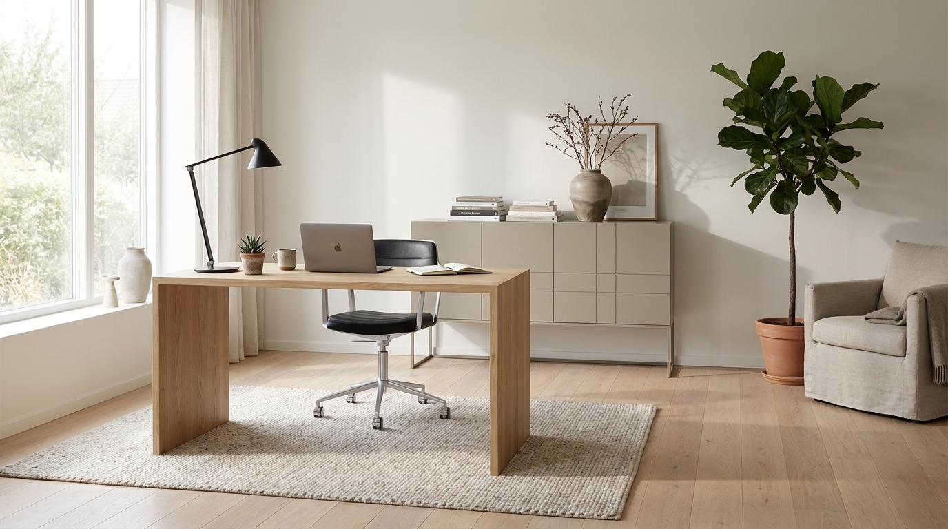 Ljusa träslag och svarta accenter – så förankras ett med Ethnicraft U Desk Oak