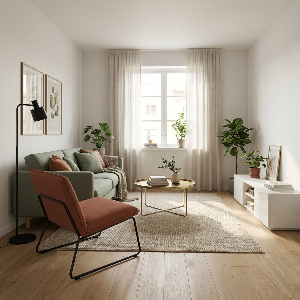 Salviagrön soffa och detaljer i terrakotta — så styrs med Venture Home Soffa Birka