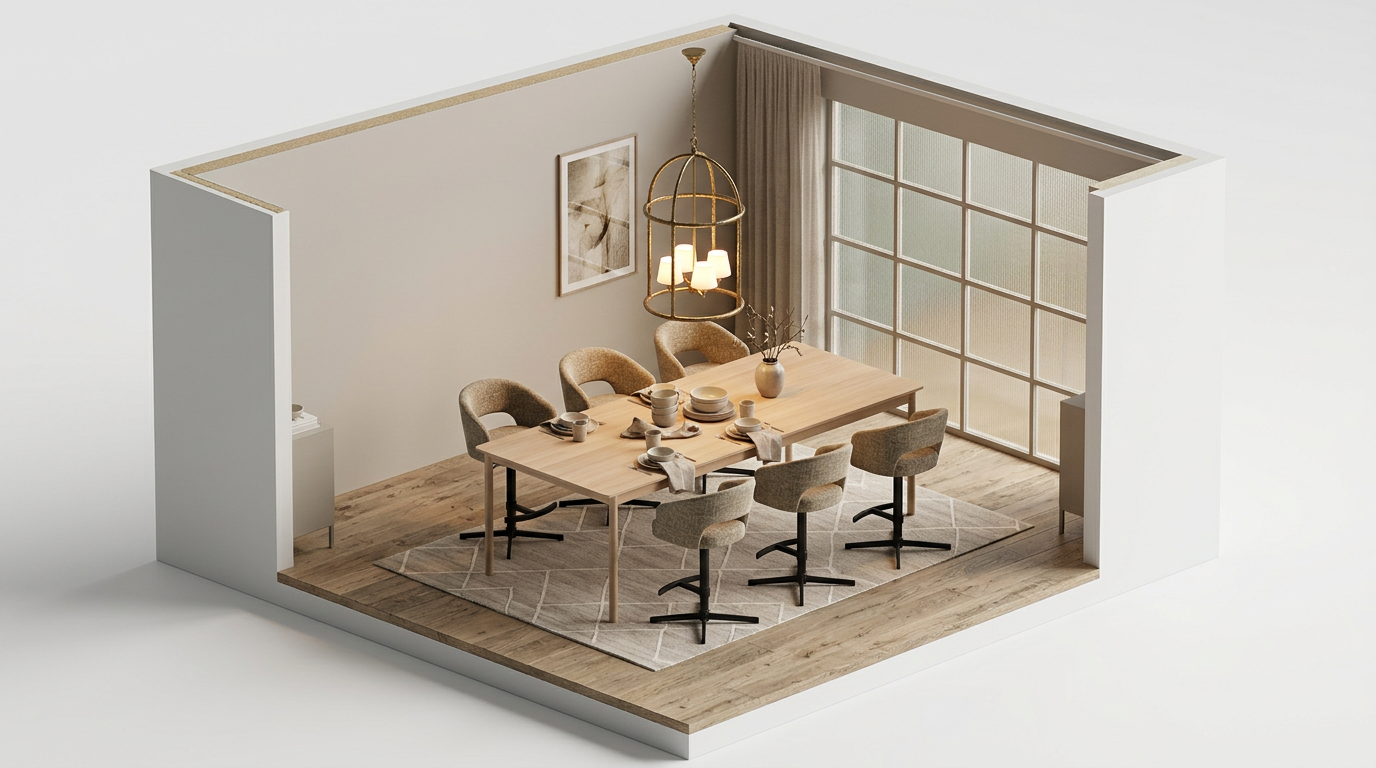 Beige matsal och svarta accenter — så förankras den ljusa med Muuto Linear Wood Table 260 cm