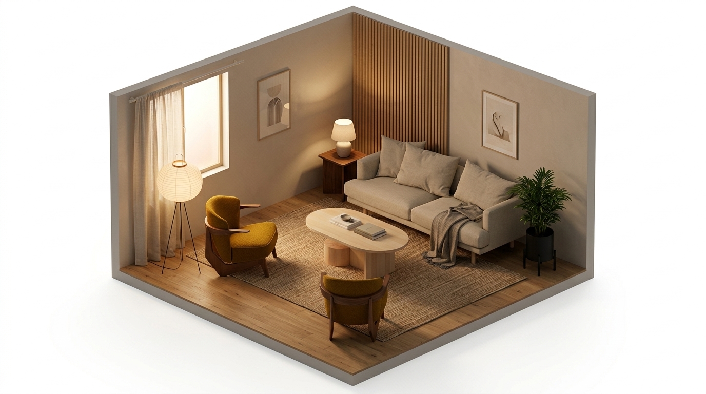Beige vardagsrum och senapsgula fåtöljer — så bryts den med 1898 Sjövik 2,5-sits soffa, Bern 0341 Beige